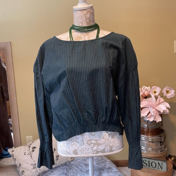 Walter Backer Chester Top Teal Long Sleeve Pinstripe Stripe Blouse Size large. - Picture 8 of 8